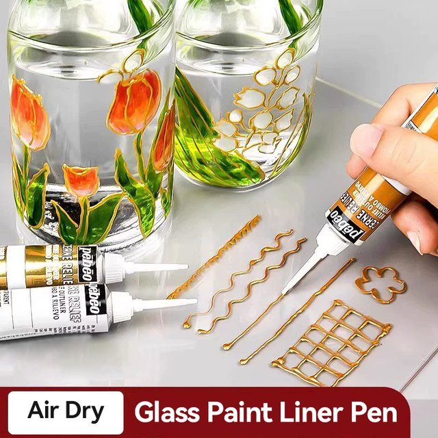 PEBEO Glas-Acrylfarbe Outliner in Gold und Grün, wasserfeste Acrylfarbe in der Tube für Glas, Holz, Leinwand und Stoff, 20 ml - Bild 1