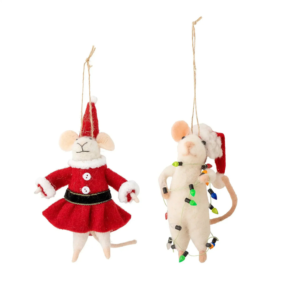 Bloomingville Ornament Maus aus Wolle in Weiß für Weihnachten - Bild 1