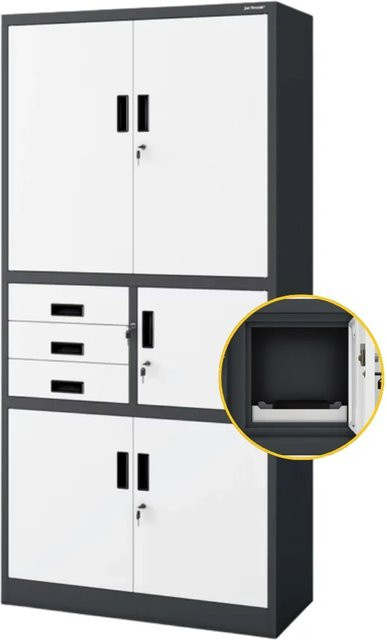 DELUKE Aktenschrank mit Türen und Schubladen abschließbar Anthrazit-Weiß H: 185 cm, B: 90 cm, T: 40 cm - Bild 1