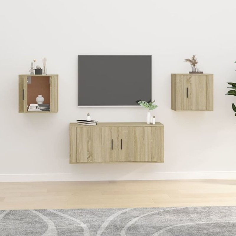 Vidaxl TV-Schrank Set aus 2 Stück in Sonoma-Eiche, moderne hängende Fernsehschränke aus Holzwerkstoff, B/T/H: 40 x 34,5 x 40 cm - Bild 1