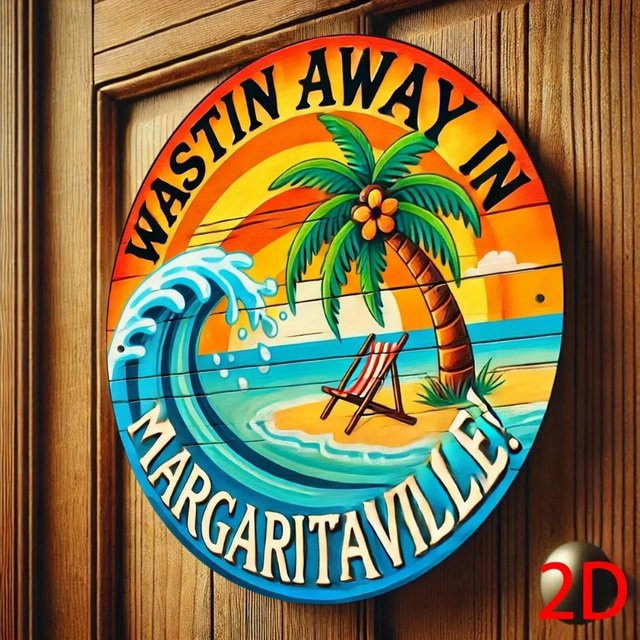 Potdemiel Vintage Aluminium-Metallschild Wasting Time in Margaritaville Rund Multicolour B: 20 cm, H: 20 cm, T: 1 cm - Bild 1