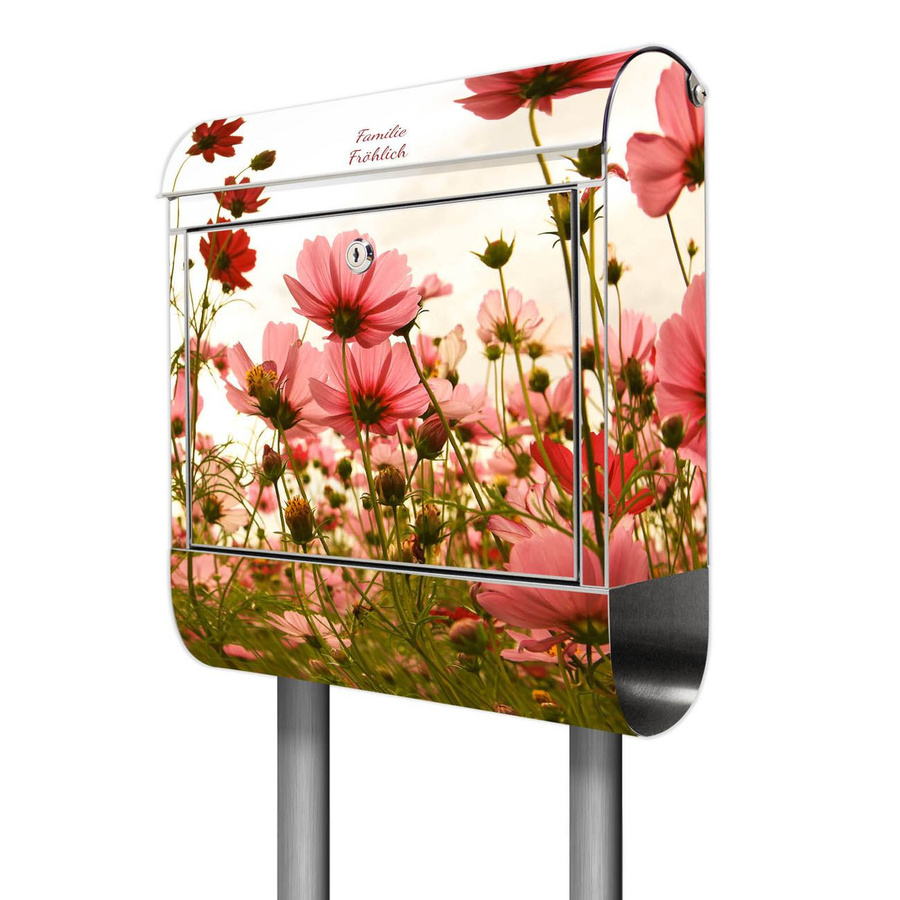 banjado Briefkasten aus Edelstahl mit Standfuß und Zeitungsfach Motiv Schmuckkörbchen, Farbe Mehrfarbig, B/T/H: 38 x 14 x 161,5 cm - Bild 1