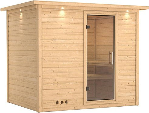 Karibu Sauna Paldiski für 4 Personen aus Fichtenholz in Beige, ohne Ofen, B/T/H: 264 x 198 x 212 cm - Bild 1