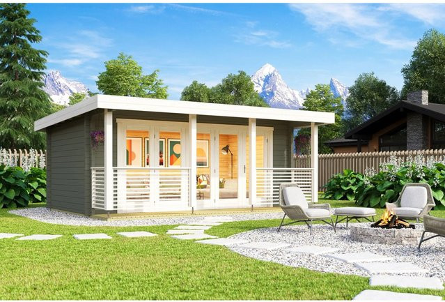 Lasita Blockbohlenhaus Liverpool Gartenhaus mit Flachdach in Grau-Grün lasiert B/H/T: 610 x 236 x 460 cm - Bild 1