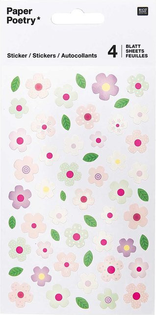 Rico Design Paper Poetry Sticker Blumen in Rosa-Mint, 4 Blatt - Bild 1