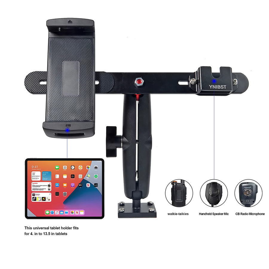 YNIBST Auto-Tablet-Halterung mit Bohrfuß und Klemme für LKW zur Wandmontage, Schwarz - Bild 3