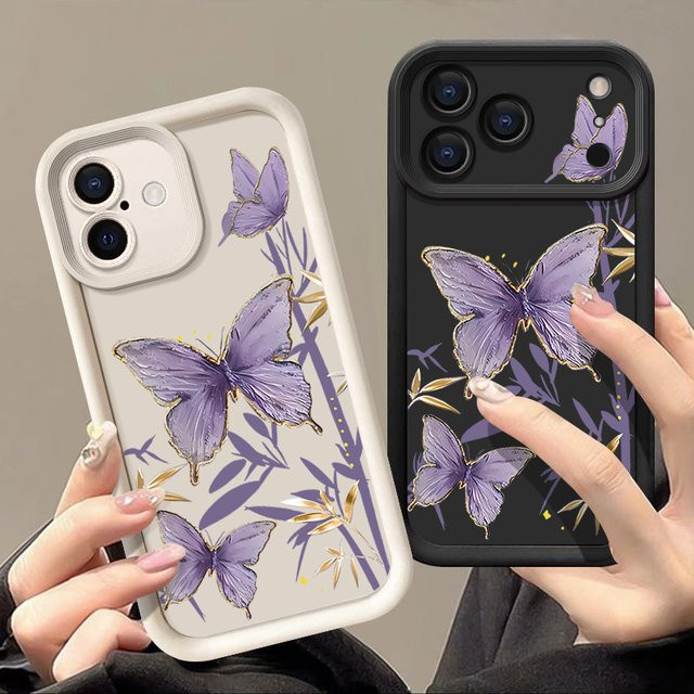 TPU-Handyhülle mit lila Schmetterlingsdruck für Apple iPhone 16 15 14 13 12 Pro Max Plus und iPhone 17 Pro Max - Bild 1