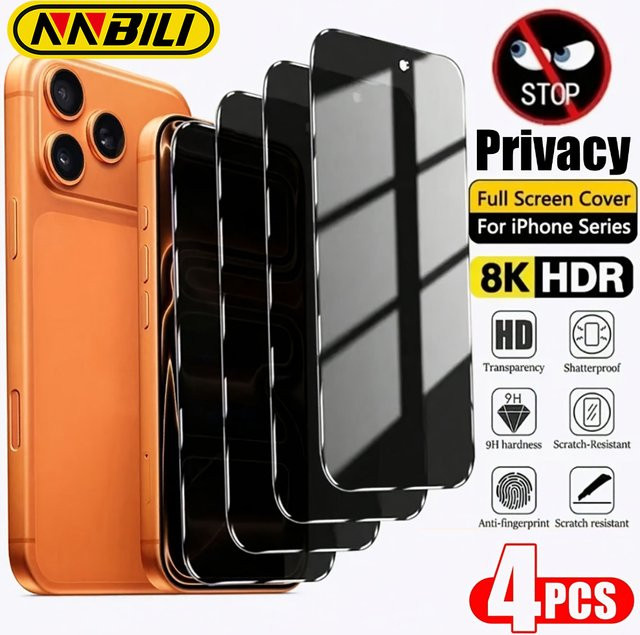NNBILI 4 Stück Blickschutzfolie Anti-Spy Panzerglas für iPhone 18 Pro Max, 17, 16, 15, 14, 13, 12, 11 Pro Max, transparent - Bild 1