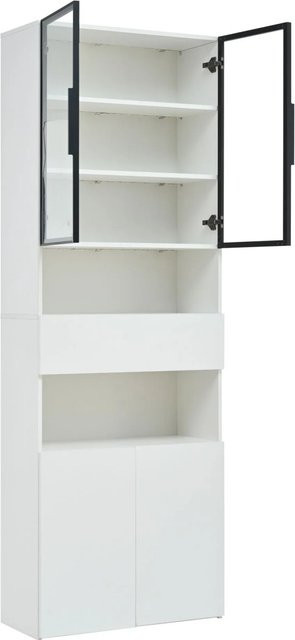 okwish Vitrine mit Glastüren und Schubladen in Weiß mit LED-Beleuchtung für dein Wohnzimmer, B/T/H: 70 x 30 x 200 cm - Bild 1