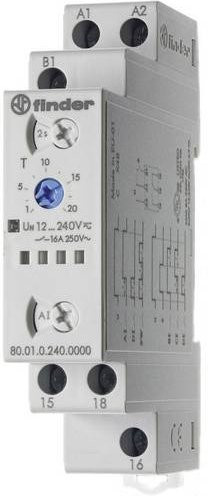 Finder Multifunktionales Zeitrelais 80.01.0.240.0000 in Grau, 1 Wechsler, 12-240V AC/DC, 16A, Zeitbereich bis 24 h - Bild 1