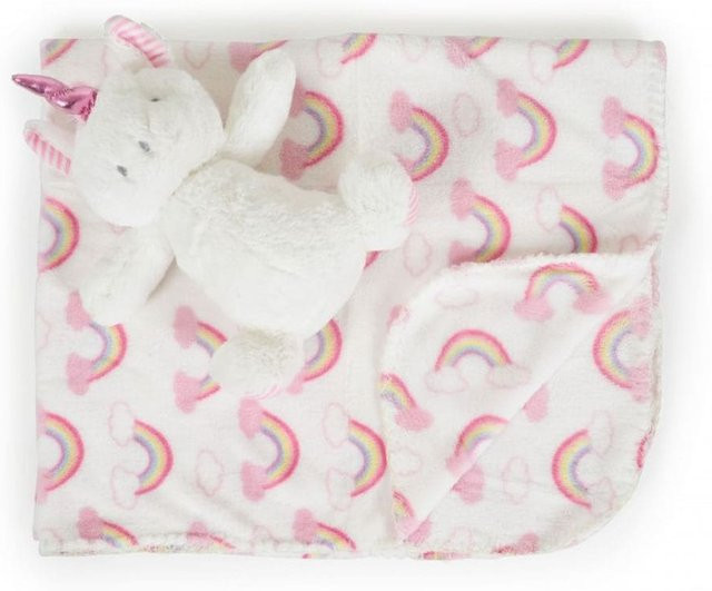 Cangaroo Babydecke mit Plüschtier in Pink, kuschelige Krabbeldecke aus Fleece, B/B/H: 90 x 75 cm - Bild 1