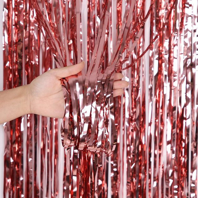 Glitzernder Lametta-Vorhang in Pink von MARKET-1 als Foto-Hintergrund für Weihnachten und Hochzeiten, B x H: 100 x 200 cm - Bild 1