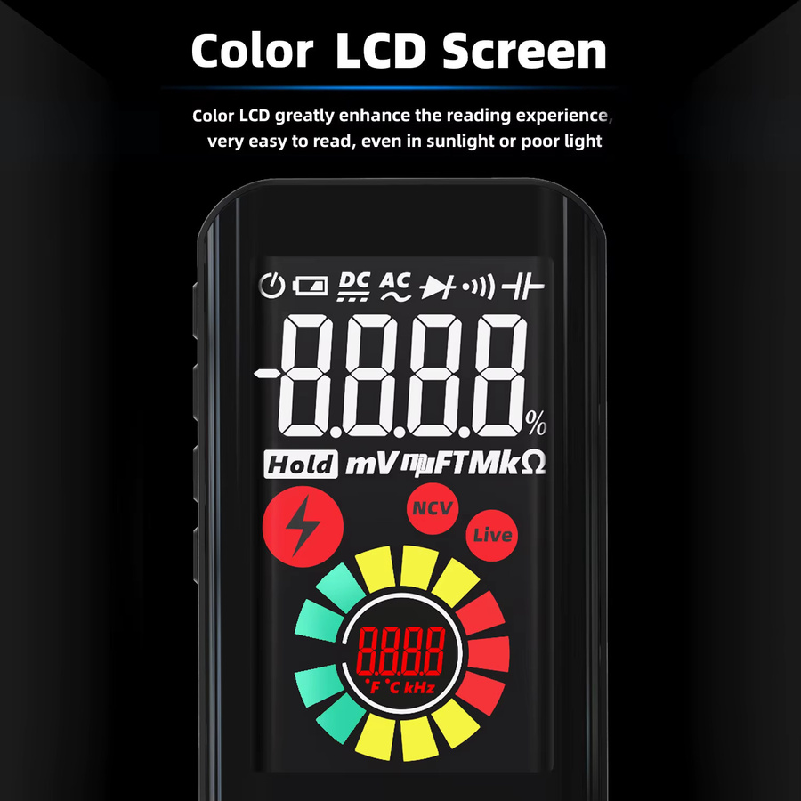 BSIDE A10 Smart Digital Multimeter True RMS mit Farb-LCD, Tragbarer DC AC Spannung Tester, Kapazität, Ohm, Diode, NCV, Hz und Drahttester in Schwarz - Bild 3