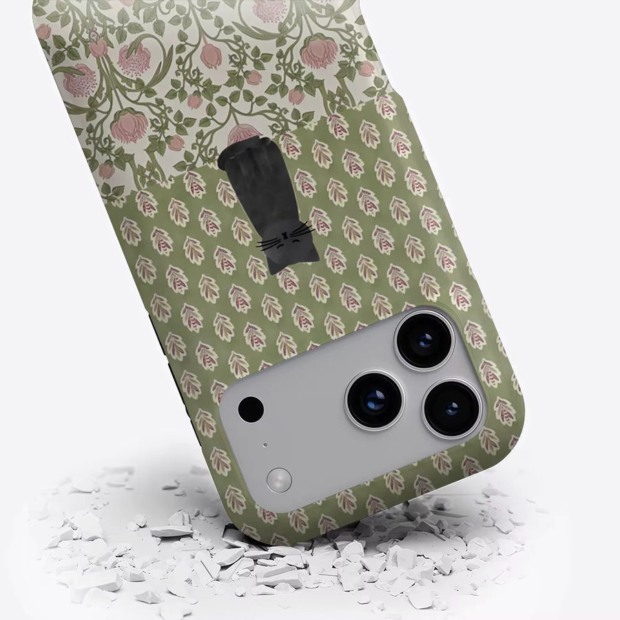 Magnetische Handyhülle von Potdemiel mit Schwarzer Katze auf Blumentapete für iPhone 17 16 15 14 13 Pro Max Plus, Schwarz und Mehrfarbig, Robuste Einzel- und Doppelschicht-Hülle - Bild 3