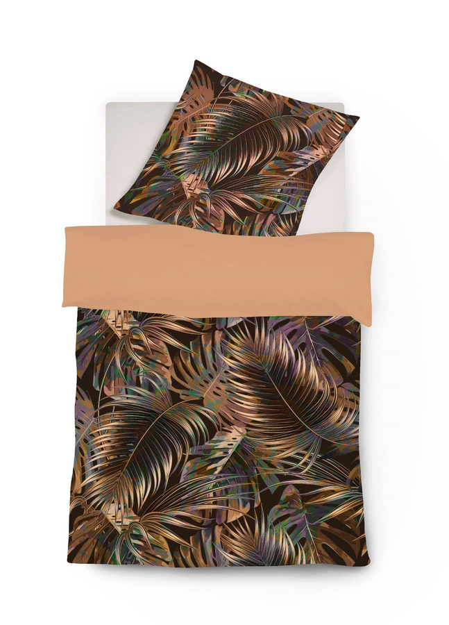 Fleuresse Mako-Satin Bettwäsche Set Farn Blätter Wende Design Grau Braun B/H: 155 x 220 cm - Bild 1