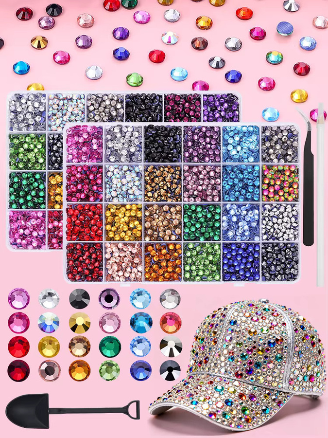 DUCRYSTAL Hotfix Kristall-Strasssteine Set mit 24 Farben und Werkzeugset für DIY-Projekte, SS6-SS30 Flatback-Kristalle in Multicolour inklusive Pinzette und Wachsstift - Bild 3