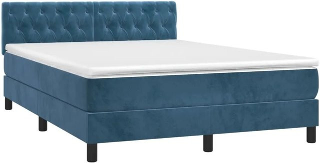 vidaXL Boxspringbett mit Matratze in Dunkelblau, Hybridbett aus Samt mit LED-Unterbettbeleuchtung und USB-Ladeanschluss, B/T: 140 x 200 cm - Bild 1