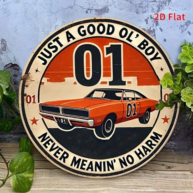 Rustic Flair Vintage Duke Of Hazzard Metallschild aus Aluminium, runde Wandkunst für die Wandmontage - Bild 1