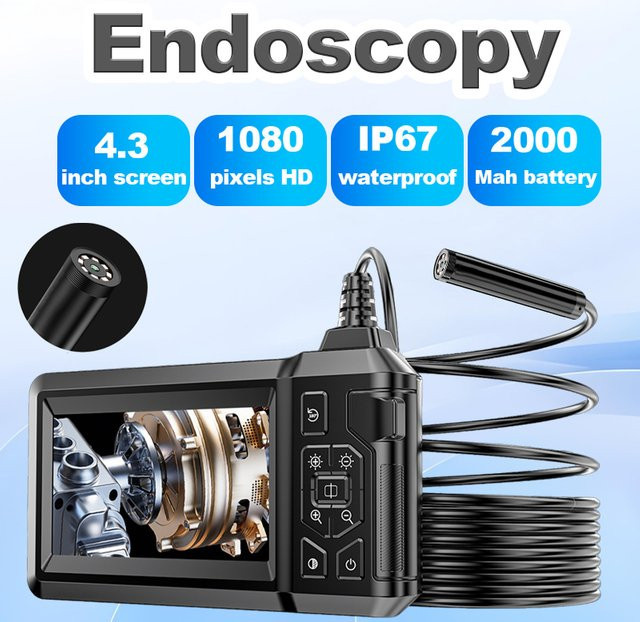 GUANMOU Endoskop Kanalkamera mit 4,3-Zoll-IPS-LCD-Display, 1080P Auflösung, IP67 wasserdicht und einstellbaren LED-Leuchten, Schwarz - Bild 1