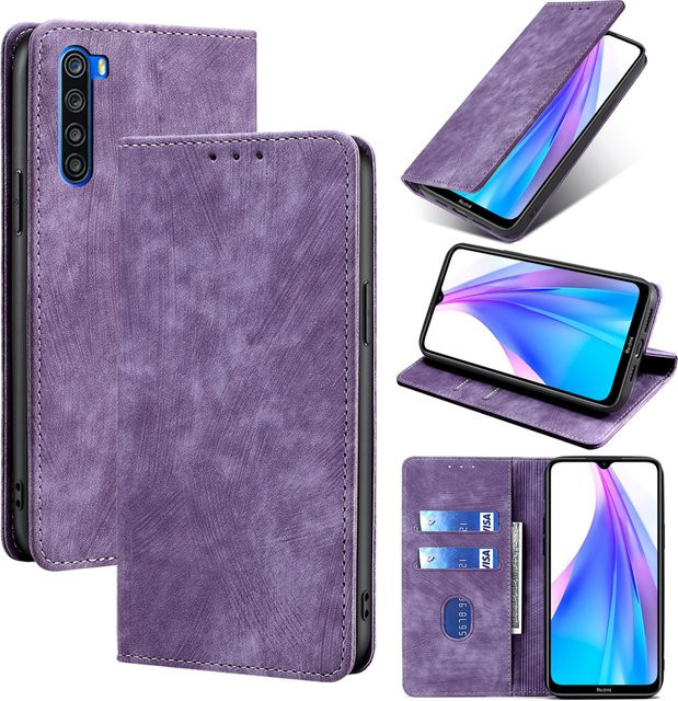 Magnetische Leder-Flip-Brieftasche mit Kartenfächern und RFID-Schutz für Xiaomi Redmi Note 10 9 8 Pro Max Lite 10T 9T 8T 10S 9S 8A in Grün und Lila - Bild 1
