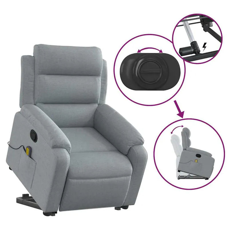 Vidaxl Massagesessel Aufstehhilfe Relaxsessel aus Stoff in Grau - Bild 5