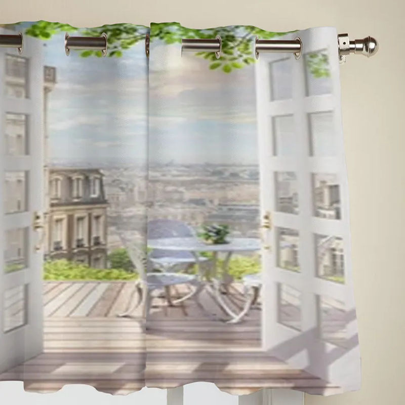 Balkon des Sommers Paris Luxus Vorhang für Wohnzimmer und Schlafzimmer, Grau, Breite: 135 cm, Höhe: 60 cm - Bild 2