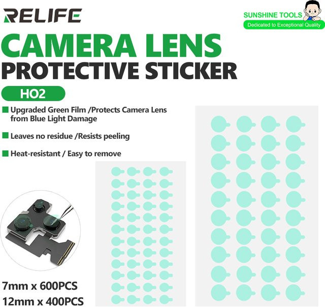 RELIFE HO2 Kameraobjektiv-Schutzfolien-Set für mobile Reparaturen, 1000 Stück, 7 mm und 12 mm - Bild 1