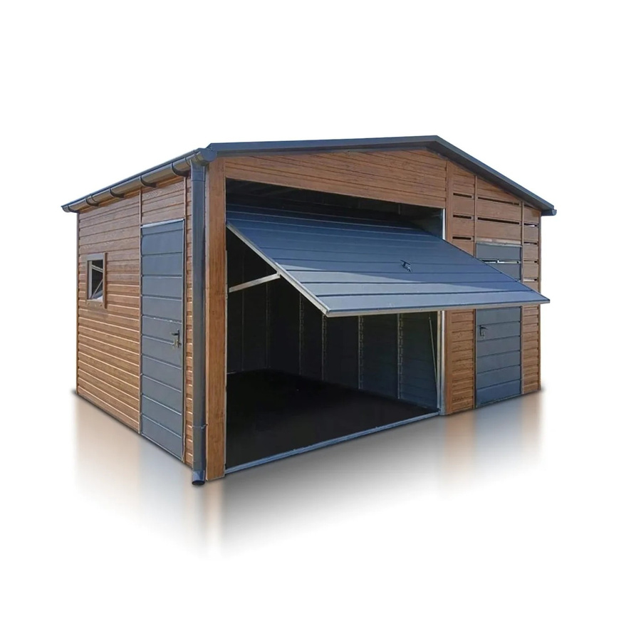 Liderstal Einzelgarage Basic aus Blech mit Carport und Dachrinne, Farbe: goldene Eiche/graphit, B/T/H: 300 x 400 x 330 cm - Bild 2