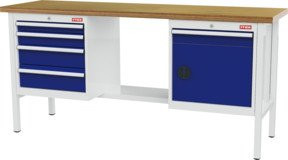 STIER Werkbank mit 5 Schubladen und 1 Tür in Grau und Blau, B/T/H: 200 x 60 x 96 cm - Bild 1