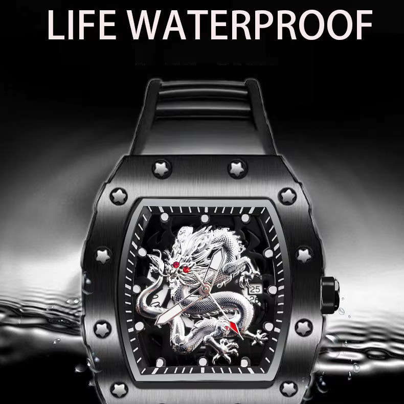 STARPERISH Armbanduhr Tonneau, Quarz, Silikon, Schwarz, Herren - Bild 4
