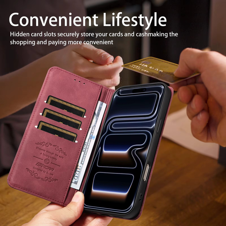 Stoßfeste Leder-Handyhülle für Apple iPhone mit magnetischem Druckknopf in Beige oder Rot - Bild 5