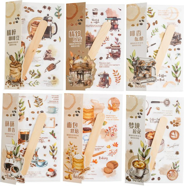 2 Stück flache Aufkleber mit Kaffeethema und Retro-Kaffeetassen in Multicolour für DIY Scrapbooking und handgefertigte Alben - Bild 1