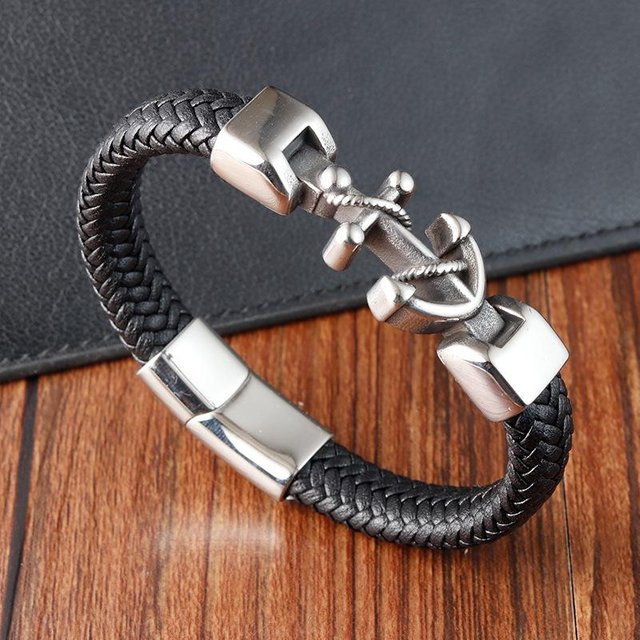 Armband Leder, Edelstahl, Schwarz, Herren, 21cm - Bild 1