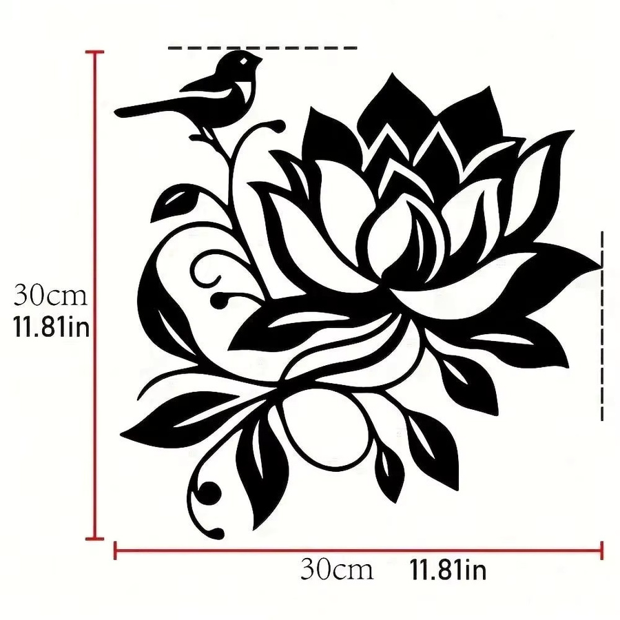 CIFBUY Moderne Wandkunst aus Metall in Schwarz-Weiß mit Lotus- und Vogel-Motiven - Bild 3