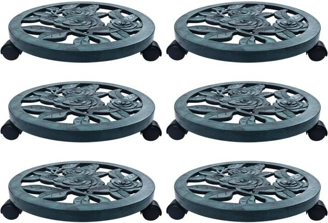 6er Set vidaXL Pflanzenroller aus Kunststoff in Grün, Durchmesser: 38 cm - Bild 1