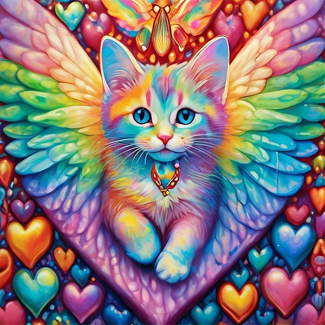 YUTTEE Diamantmosaik Katze mit Flügeln und Herz DIY Diamond Painting Set in Multicolour - Bild 1