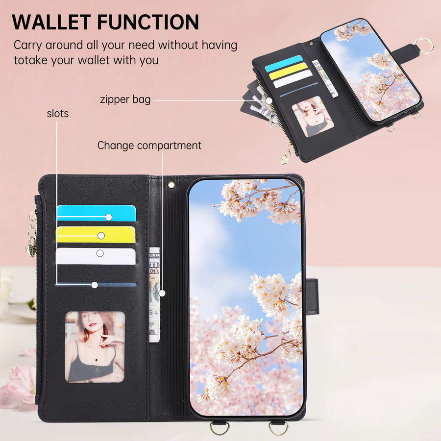 KELAPA Crossbody-Brieftaschenhülle für Google Pixel 7 8 9 10 Pro XL 7A 8A 9A als Flip-Lederhülle mit Kartenfächern und Standfunktion in Schwarz oder Lila - Bild 2