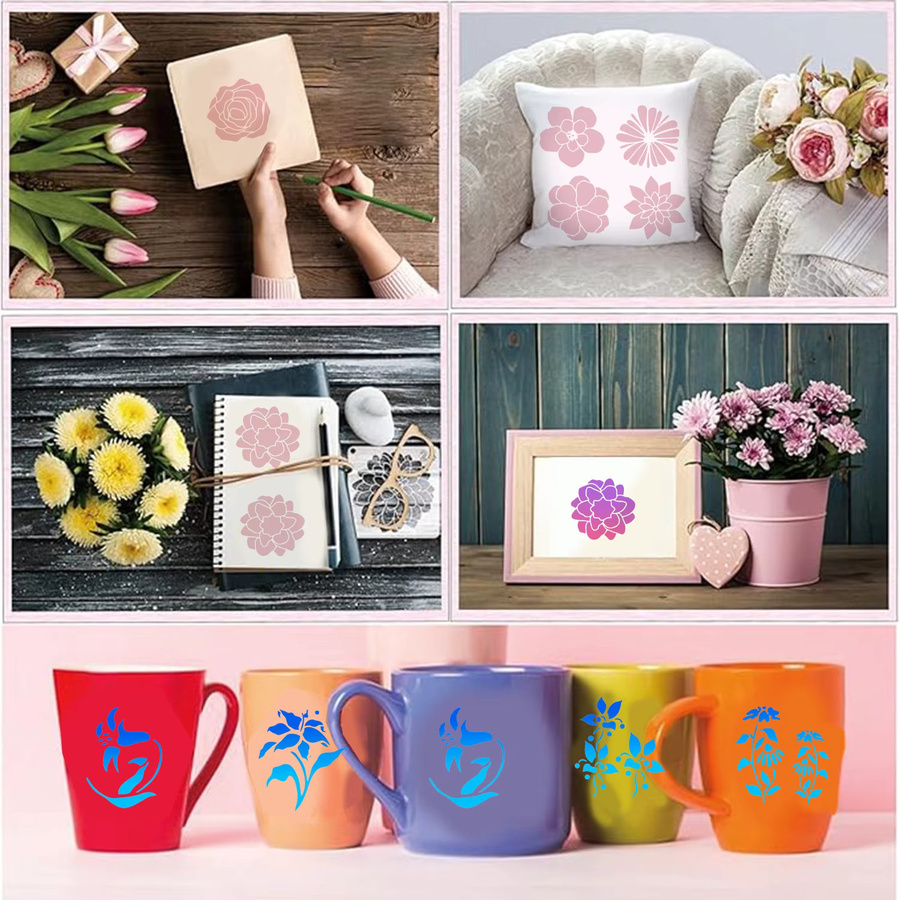 Bview Art 12er Set Blumen-Spitzen-Malschablonen als Zeichenvorlage für Bullet Journal und Wandkunst, wiederverwendbare DIY Bastelschablone - Bild 3