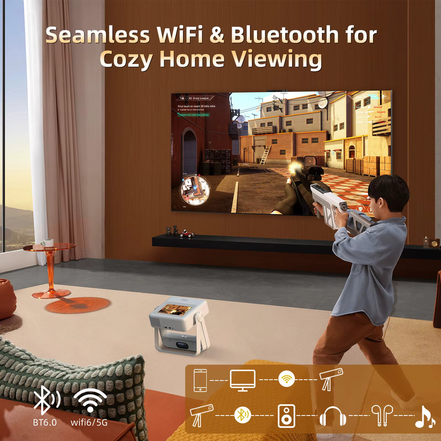 XBJ A5Pro Smart Doppel-Touchscreen-Projektor 720P HD Beamer mit WLAN und automatischer Trapezkorrektur für Heimkino und Outdoor-Kino - Bild 3