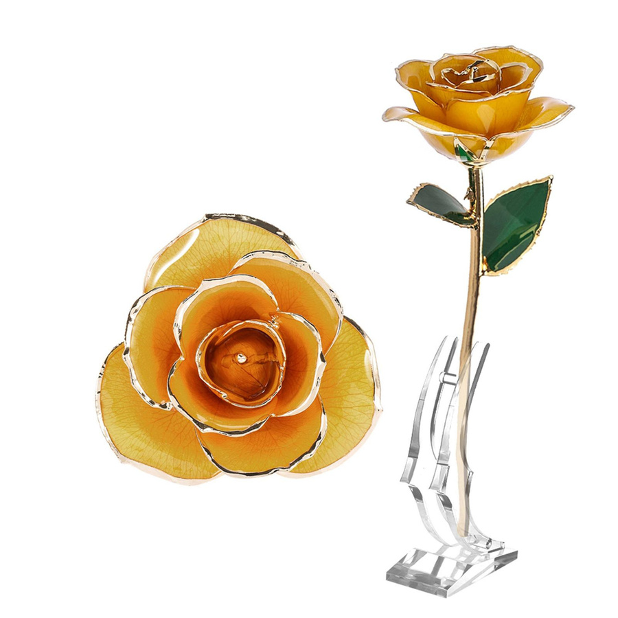 Tooarts 24K Vergoldete Echte Rose in Gold mit Sockel als Dekoration für Valentinstag, Weihnachten oder Geburtstag - Bild 2