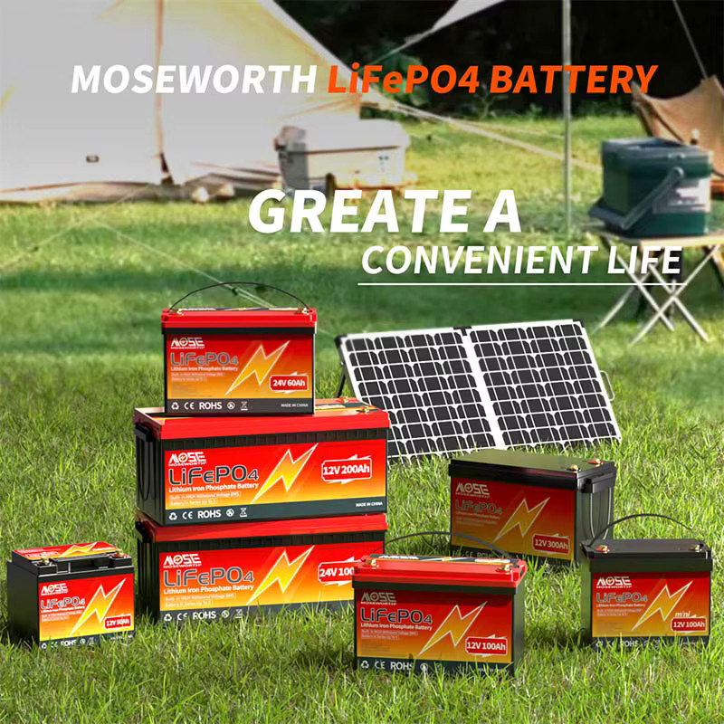 MOSEWORTH LiFePO4 Lithium-Eisenphosphat-Batterie mit eingebautem BMS, wiederaufladbare Deep Cycle Batterie in Rot - Bild 2