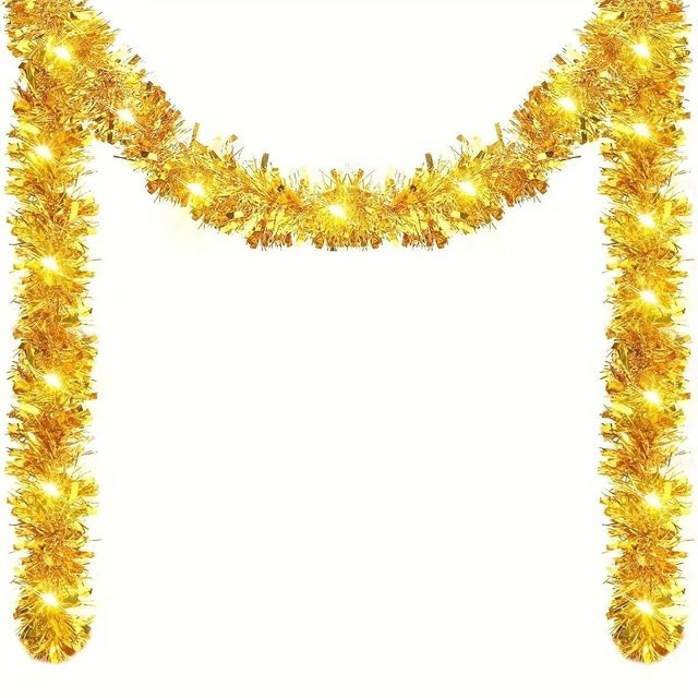 Goldene Weihnachtsglitzergirlande als Hängedekoration für Innen und Außen, Länge: 5 m - Bild 1