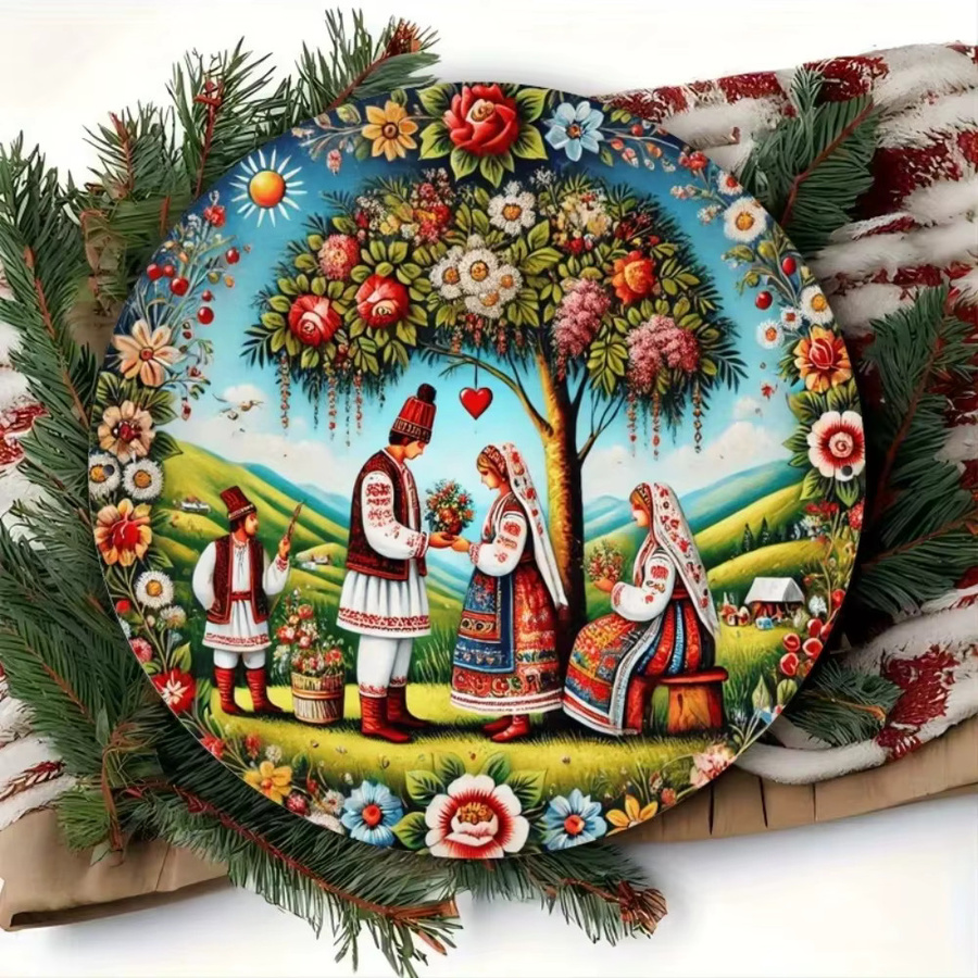 Kulturkunst Dekorative Malerei Rumänische Folklore in Multicolour als runde Wanddekoration mit floralem Design - Bild 5