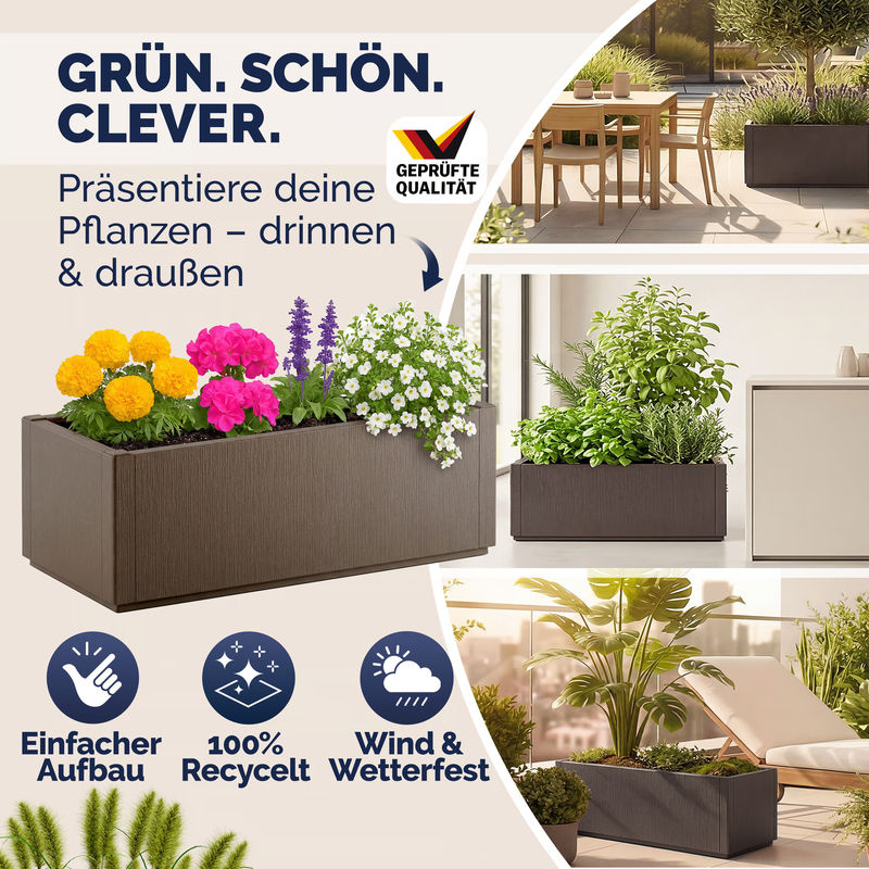 Blumentopf Ethica von CASARIA in Braun mit Struktur-Optik und geometrischem Design aus Kunststoff, Höhe: 80 cm, Breite: 36 cm, Tiefe: 36 cm - Bild 5