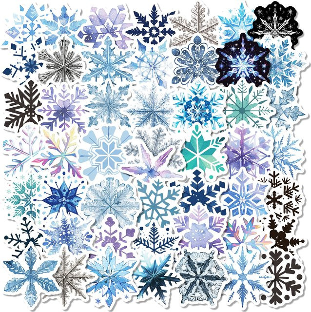 50 Stück MRJIAANGSON Weihnachten Schneeflocken Aufkleber, wasserfeste Winter Cartoon Sticker für Laptop, Telefon und DIY-Projekte - Bild 1