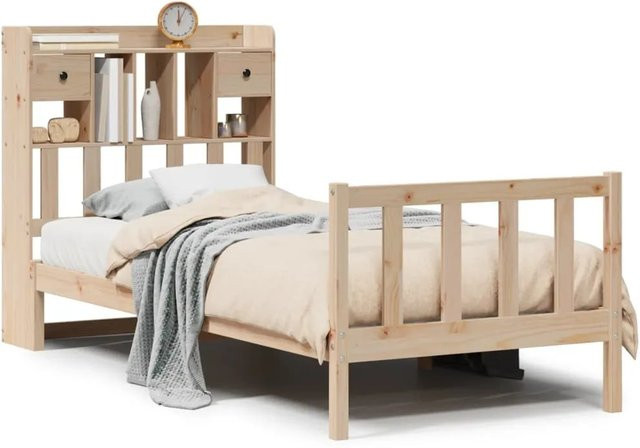 vidaXL Massivholzbett aus Kiefer mit Regal in Braun, B/T/H: 100 x 200 x 106 cm - Bild 1