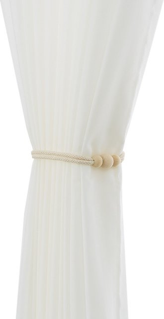 QHSPE Magnetische Vorhang-Raffhalter in Holzoptik mit Holzperlen, transparent und beige - Bild 1