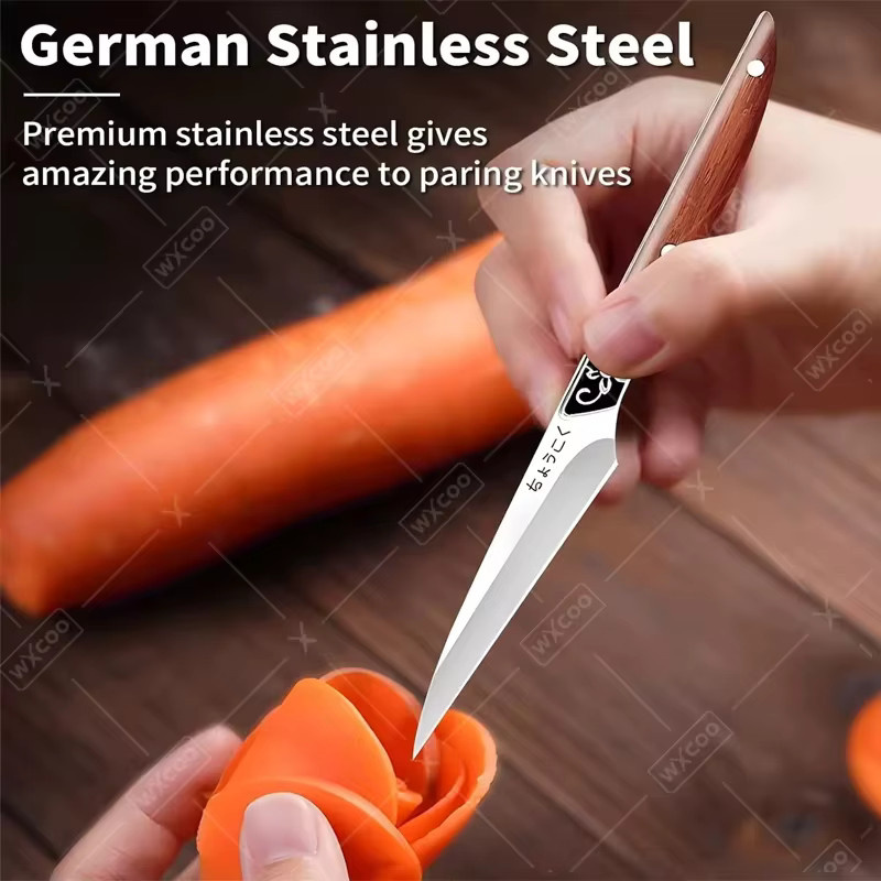 WXCOO Mehrzweck-Kochmesser aus Edelstahl in Silber mit Holzgriff zum Schneiden von Obst und Gemüse - Bild 2