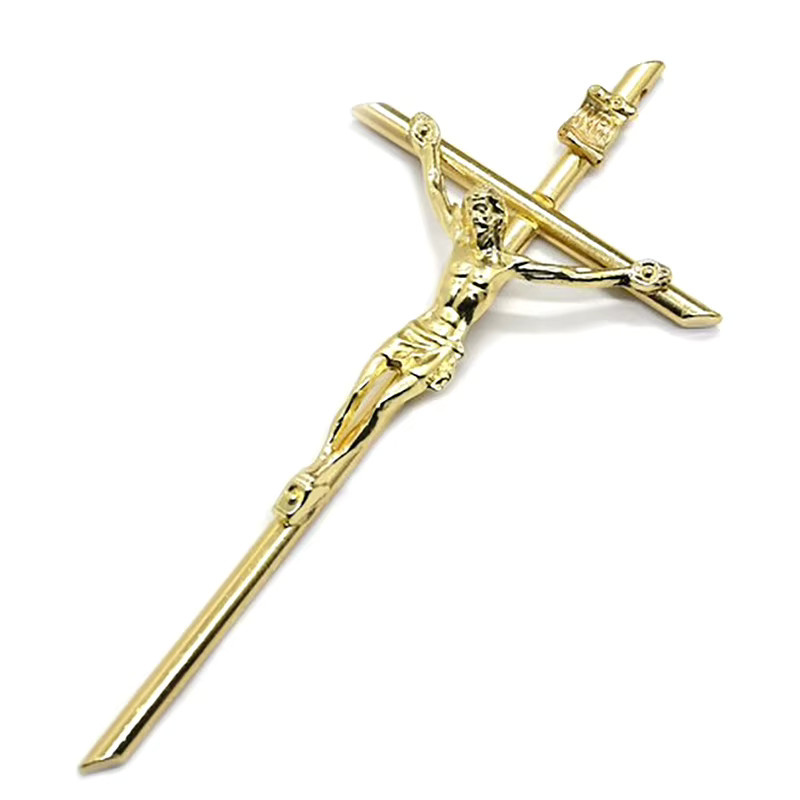 YOWEI Goldenes Kruzifix aus Metall als Wanddekoration und handgehaltenes Kreuz, Höhe: 12 cm, Breite: 5,8 cm - Bild 3