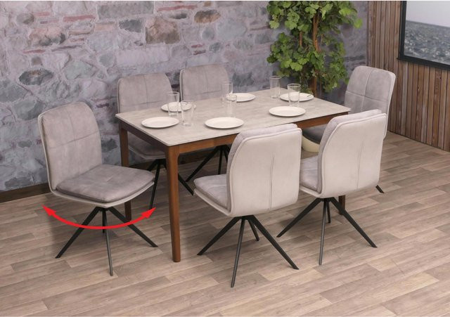 6er-Set MCW Esszimmerstühle M68 in Grau mit Stoffbezug und Auto-Return-Funktion - Bild 1